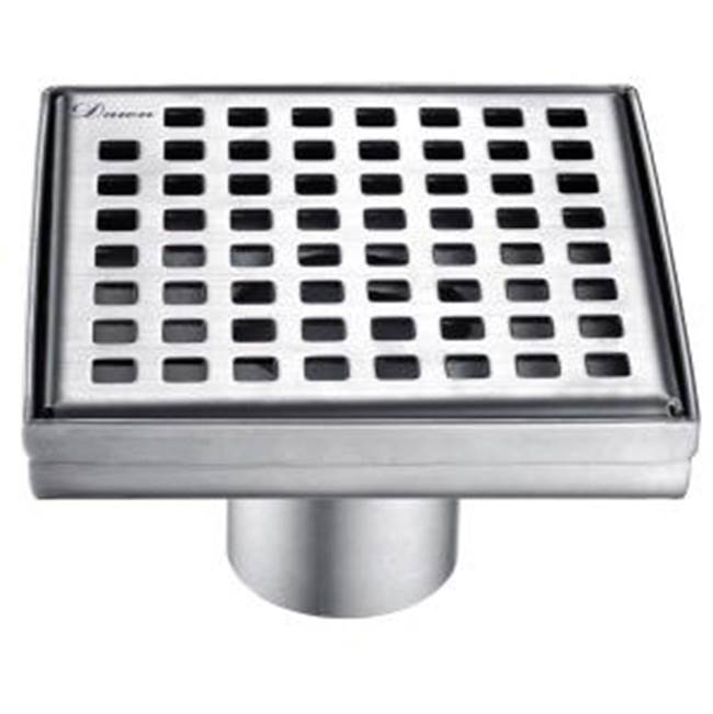 Dawn Shower square drain -- 9G, 304 type stainless steel, matte black finish: 5-1/4''L x 5-1/4''W x 3-1/8''D Drain: 2'' (Punch  and Bend)