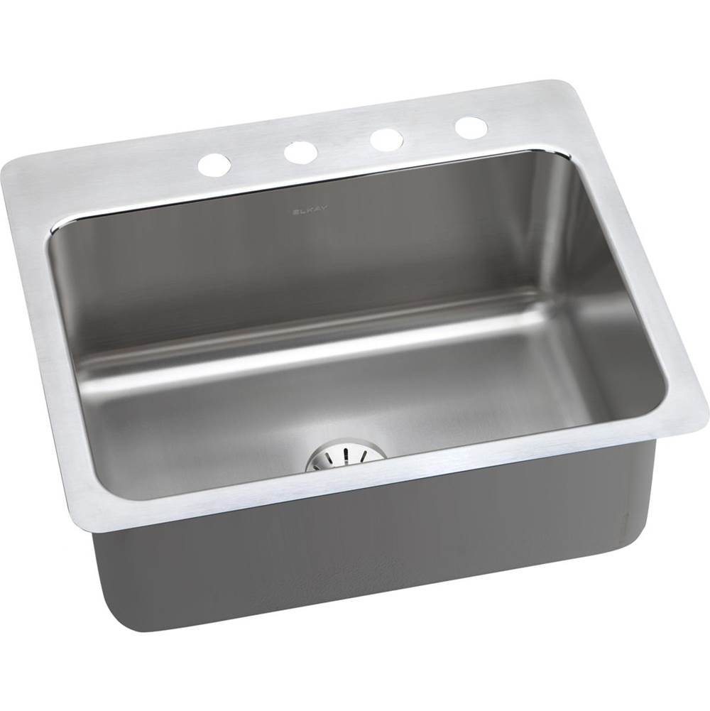 Elkay Lustertone Classic Stainless Steel 27'' x 22'' x 10'', 2-Hole Single Bowl Dual Mount Sink with Perfect Drain
