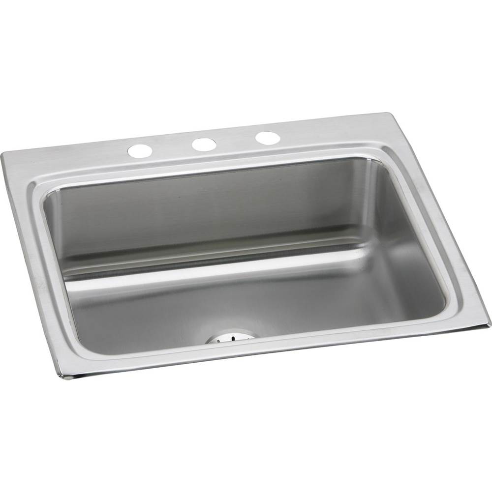 Elkay Lustertone Classic Stainless Steel 25'' x 22'' x 8-1/8'', 3-Hole Single Bowl Drop-in Sink with Perfect Drain