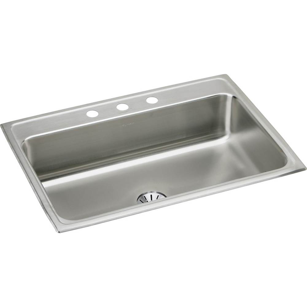 Elkay Lustertone Classic Stainless Steel 31'' x 22'' x 7-5/8'', 3-Hole Single Bowl Drop-in Sink with Perfect Drain