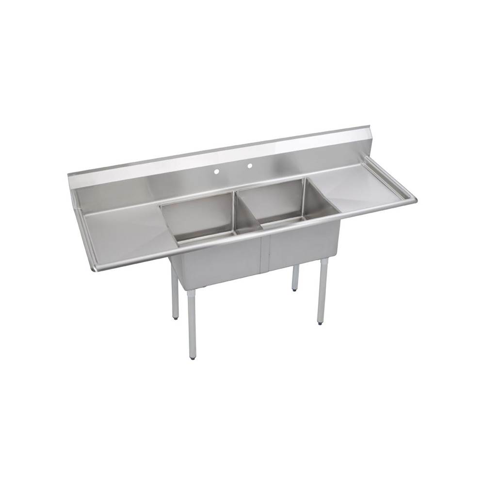 Elkay Dependabilt Stainless Steel 74'' x 23-13/16'' x 44-3/4'' 16 Gauge Two Compartment Sink w/ 18'' Left and Right Drainboards and Stainless Steel Legs