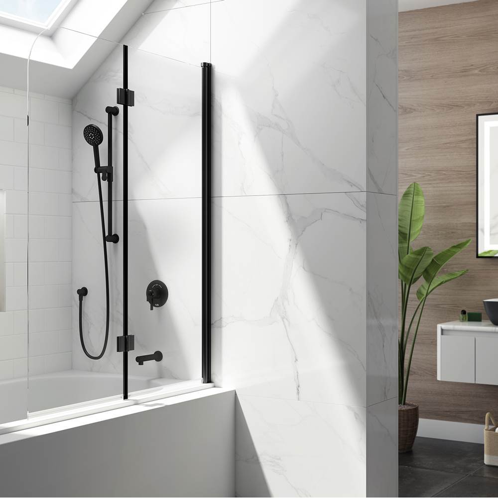 Kalia FLIP™ 2-panel Frameless Pivot Bath shield 46'''' x 56'' Matte Black Clear Glass