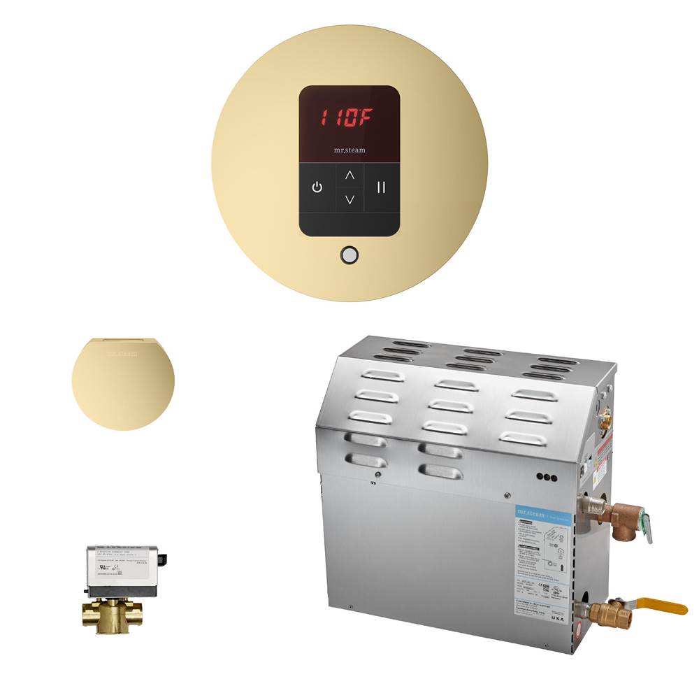 Mr. Steam MS (iTempo) 9 kW (9000 W) Steam Shower Generator Package with iTempo Control in Round Satin Brass