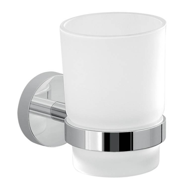 Nameeks Frosted Glass Toothbrush Holder With Chrome Wall Mount