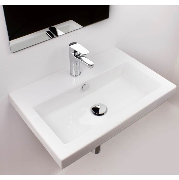 Nameeks Rectangular White Ceramic Self Rimming or Wall Mounted Bathroom Sink