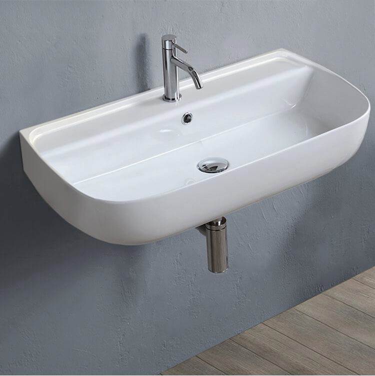 Nameeks Aqua Rectangular Wall Mounted Bathroom Sink in White