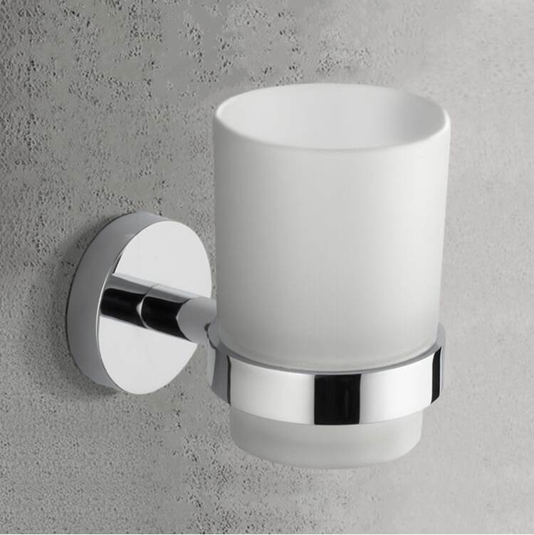 Nameeks Chrome Wall Mounted Frosted Glass Toothbrush Holder