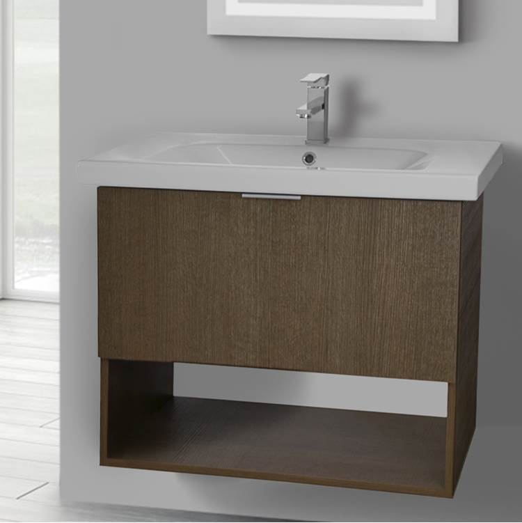 Nameeks 32 Inch Ecru Tranche Oak Vanity Cabinet With Fitted Sink