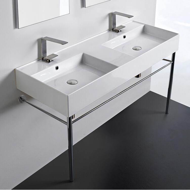 Nameeks Teorema Ceramic White Console Sink Basin and Leg Combo