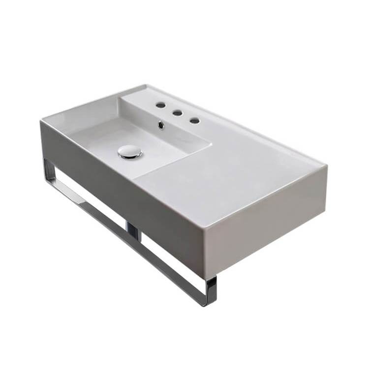 Nameeks Rectangular Ceramic Wall Mounted Sink With Counter Space, Includes Towel Bar