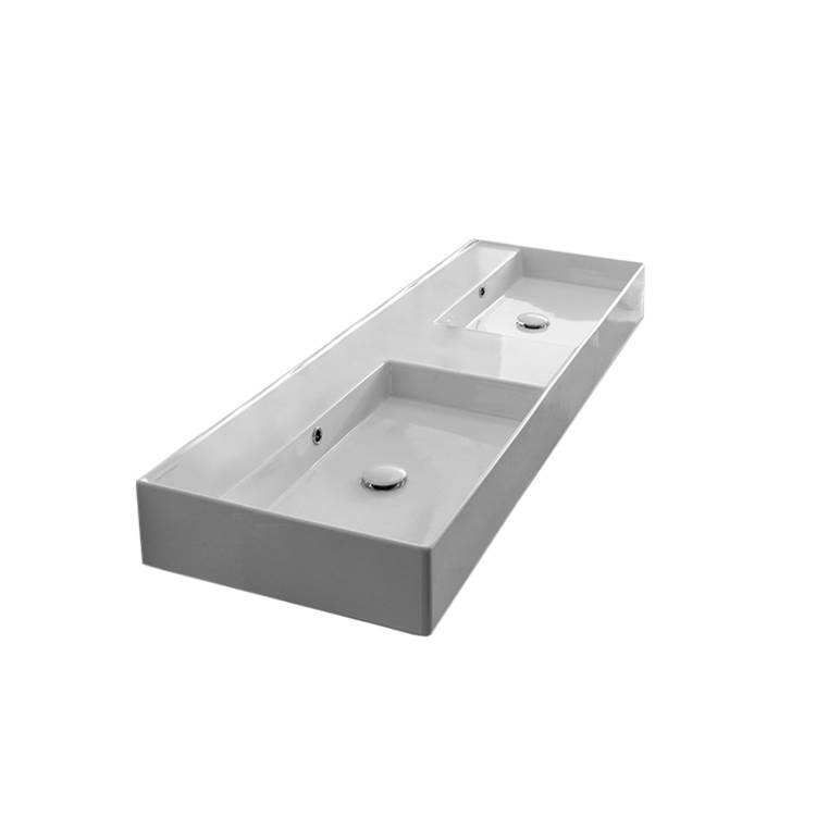 Nameeks Double Rectangular Ceramic Wall Mounted or Vessel Sink With Counter Space