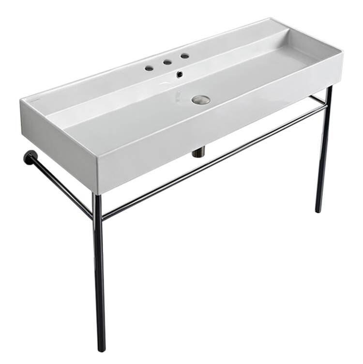 Nameeks Large Rectangular Ceramic Console Sink and Polished Chrome Stand