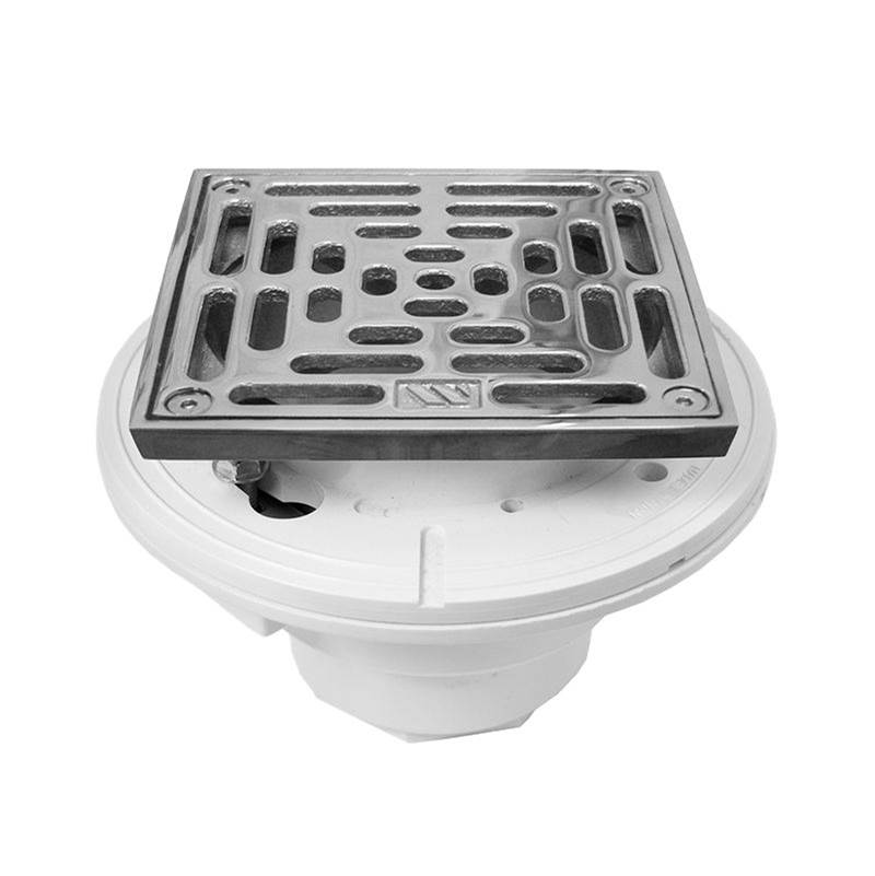 Sigma PVC Floor Drain with 5x5'' Square Adjustable Nickel Bronze Strainer Assembly TRIM SATIN BRASS PVD .41