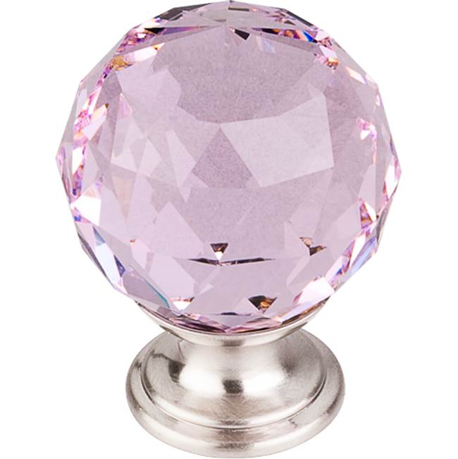 Top Knobs Pink Crystal Knob 1 3/8 Inch Brushed Satin Nickel Base
