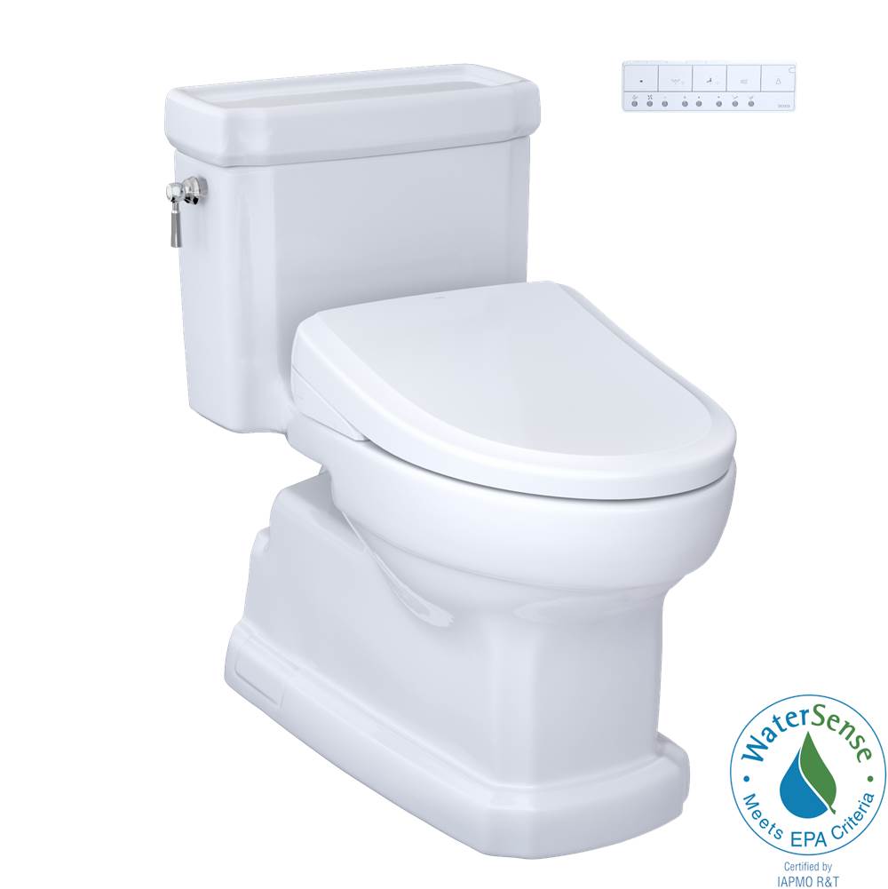 TOTO TOTO WASHLET plus Eco Guinevere Elongated 1.28 GPF Universal Height Toilet and S7 Classic Bidet Seat with Auto Flush, Cotton White - MW9744724CEFGANo.01