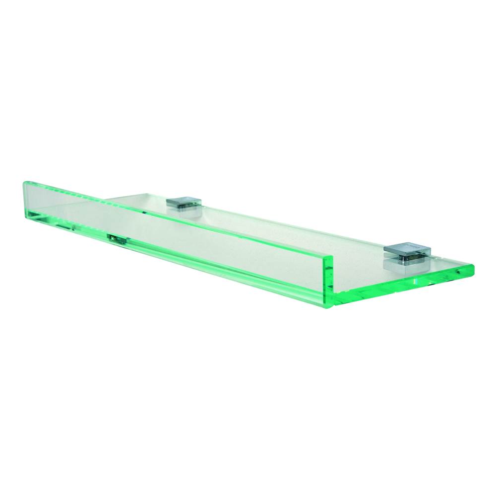 Valsan Tetris R Polished Nickel Glass Shelf W/1'' Front Lip And Square Back Plate - 15 3/4'' X 4 7/8'' X 1 3/8''