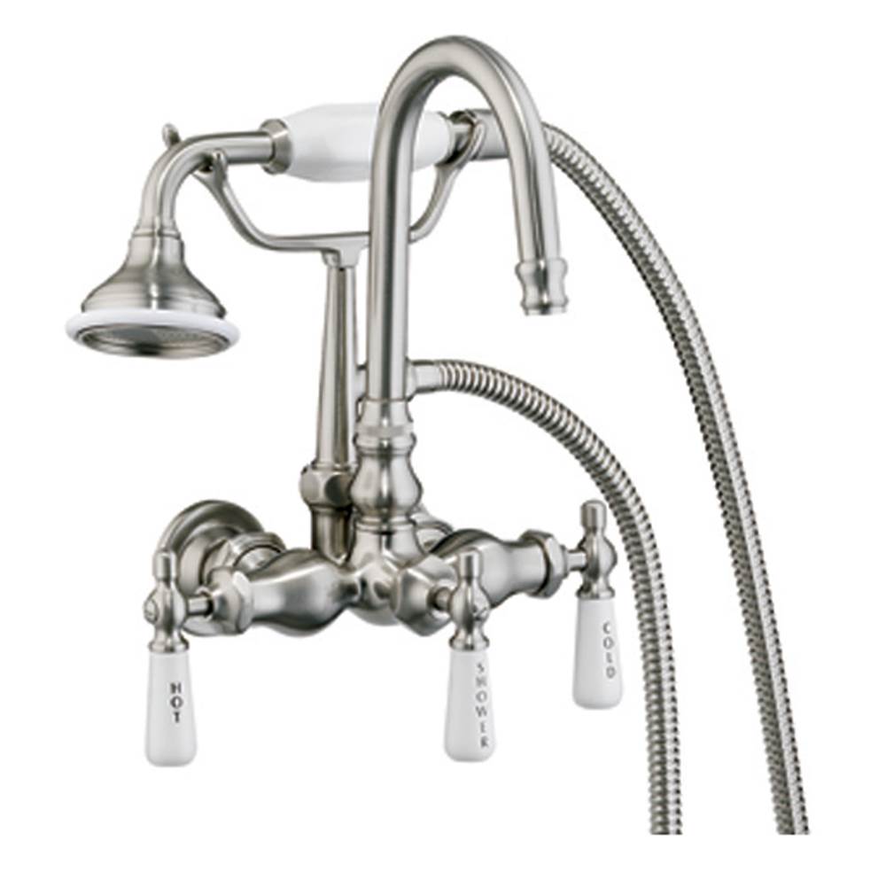 Barclay Hand Shower Faucet w/Code Spt, Porc Handles, Brushed Nickel