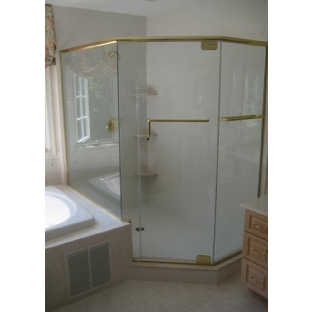 Century Bathworks GAP-1669B Glasstec Frameless Neo Angle Shower Door & Notched Inline Panel, Neo Buttr