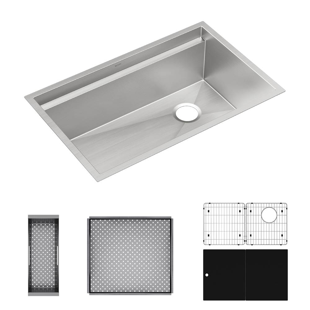 Elkay Reserve Selection Circuit Chef Workstation Stainless Steel, 32-1/2'' x 20-1/2'' x 10'' Single Bowl Undermount Sink Kit with Black Polymer Boards