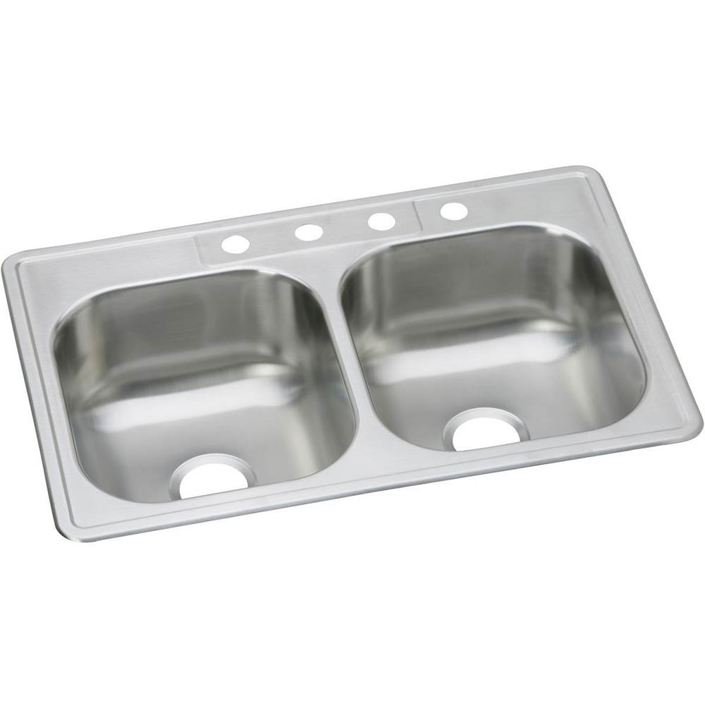 Elkay Dayton Stainless Steel 33'' x 21-1/4'' x 8-1/16'', 4-Hole Equal Double Bowl Drop-in Sink