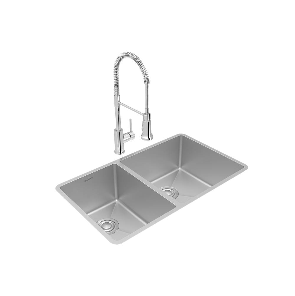 Elkay Crosstown 18 Gauge Stainless Steel 31-1/2'' x 18-1/2'' x 9'', 40/60 Double Bowl Undermount Sink and Faucet Kit with Drain
