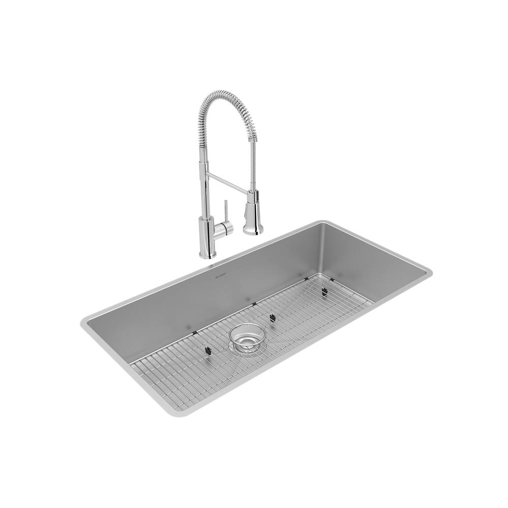 Elkay Crosstown 18 Gauge Stainless Steel 36-1/2'' x 18-1/2'' x 9'', Single Bowl Undermount Sink and Faucet Kit with Bottom Grid and Drain