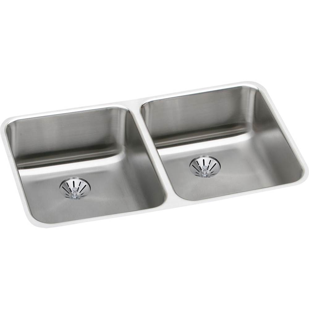 Elkay Lustertone Classic Stainless Steel, 30-3/4'' x 18-1/2'' x 4-7/8'', Double Bowl Undermount ADA Sink w/Perfect Drain