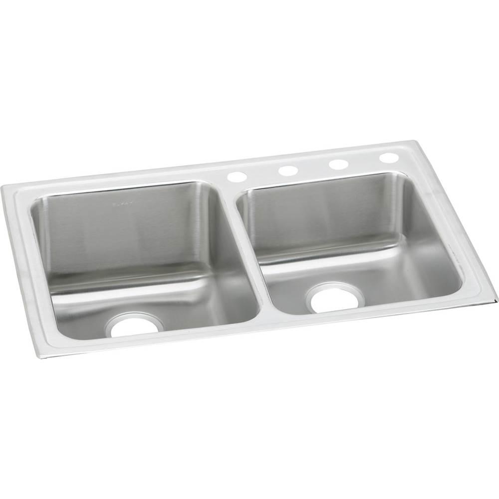Elkay Lustertone Classic Stainless Steel 33'' x 22'' x 10'', Offset 2-Hole Double Bowl Drop-in Sink