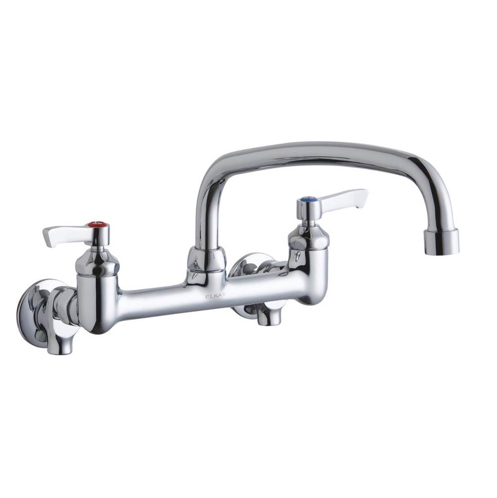 Elkay Foodservice 8'' Centerset Wall Mount Faucet with 12'' Arc Tube Spout 2'' Lever Handles 1/2 Offset InletsPlusStop