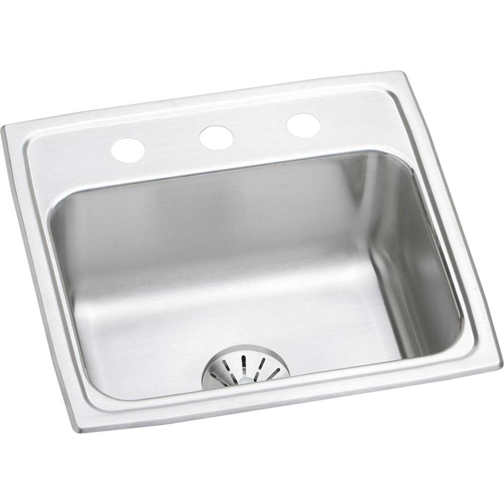Elkay Lustertone Classic Stainless Steel 19-1/2'' x 19'' x 7-1/2'', 2-Hole Single Bowl Drop-in Sink with Perfect Drain