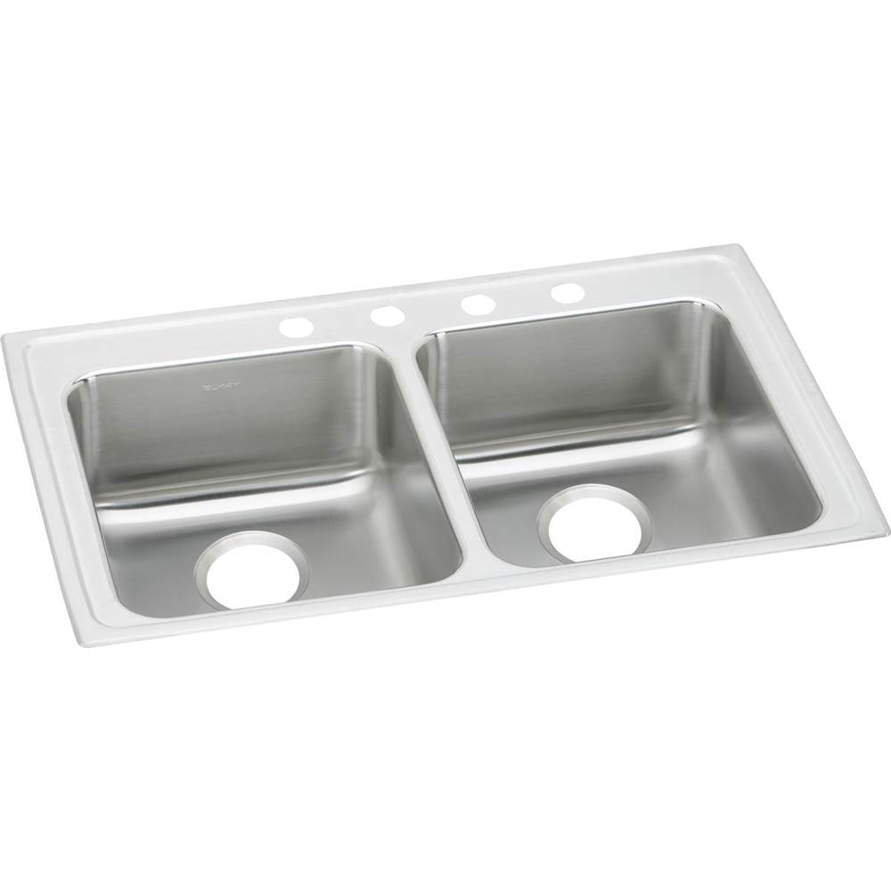 Elkay Lustertone Classic Stainless Steel 37'' x 22'' x 6-1/2'', 4-Hole Equal Double Bowl Drop-in ADA Sink