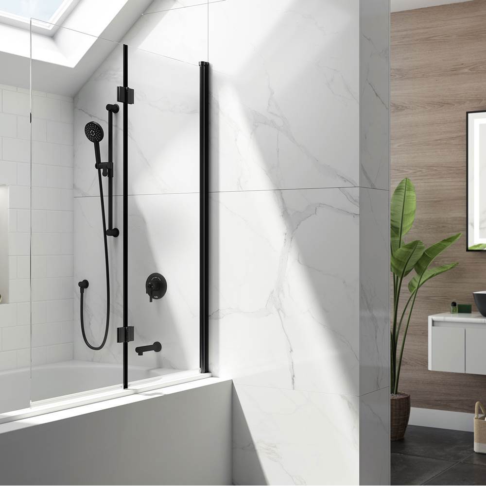 Kalia FLIP™ 90° 2-panel Frameless Pivot Bath shield 46'''' x 56'' Matte Black Clear Glass