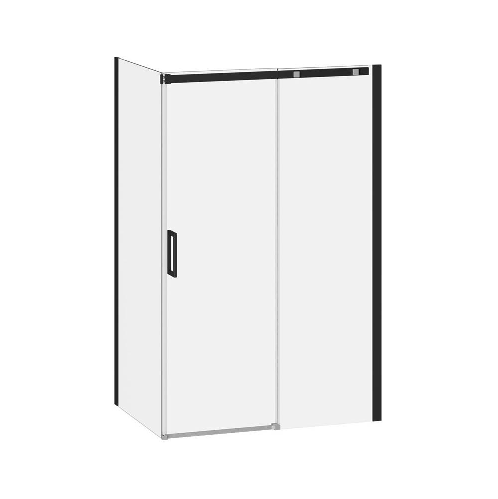 Kalia VIVIO™ Sliding Shower Door 2 Panels 48''x75'' Black /Chrome Clear Duraclean Glass with 36'' Return Panel Black and Chrome Clear Glass