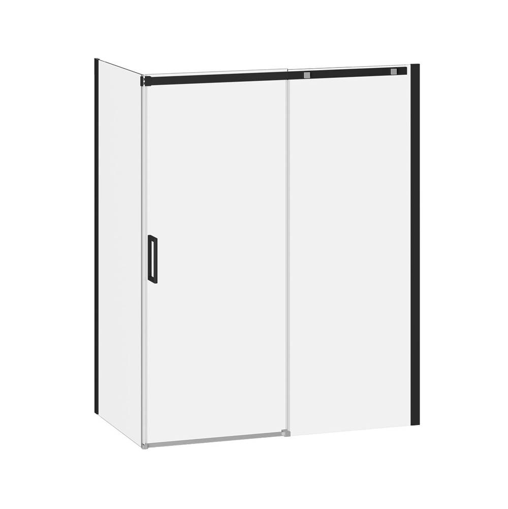 Kalia VIVIO™ Sliding Shower Door 2 Panels 60''x75'' Black /Chrome Clear Duraclean Glass with 36'' Return Panel Black and Chrome Clear Glass