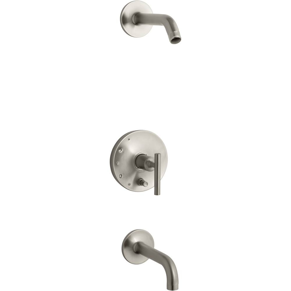 Kohler Purist® Rite-Temp(R) bath and shower trim set with push-button diverter and lever handle, less showerhead