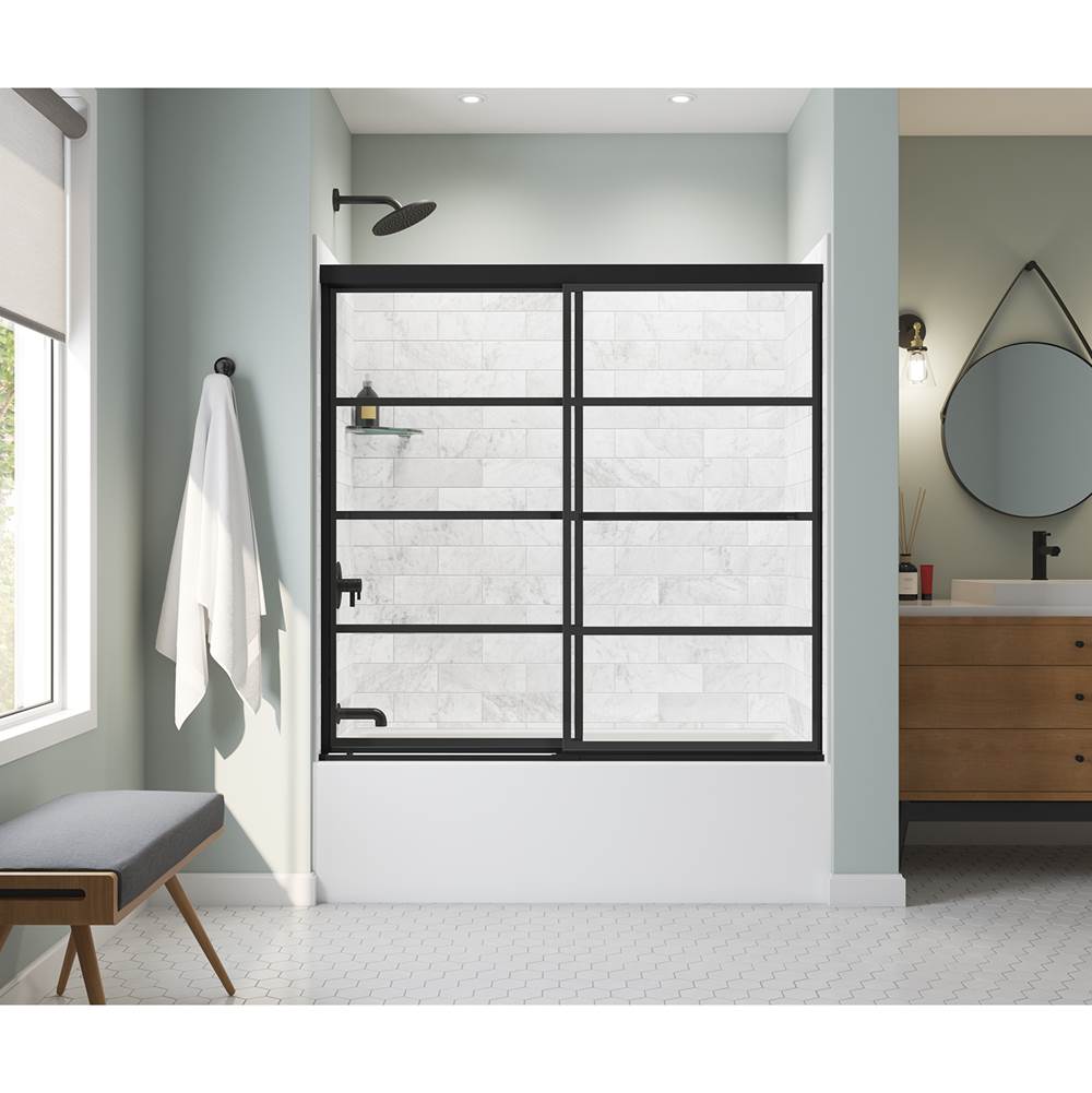 Maax Incognito 57 Shaker 56-59 x 56 3/4 in. 8mm Sliding Tub Door for Alcove Installation with Shaker glass in Matte Black