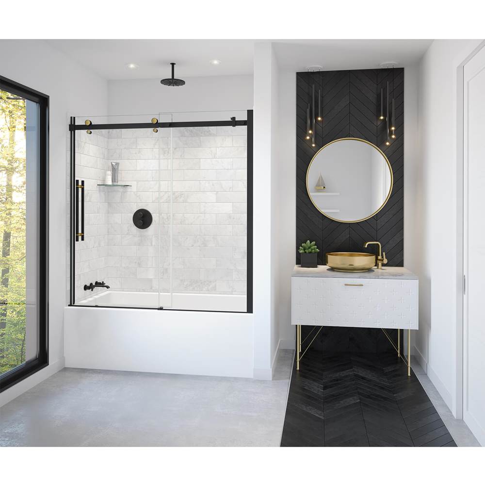 Maax Vela 56 1/2-59 x 59 in. 8 mm Sliding Tub Door for Alcove Installation with Clear glass in Matte Black and Brushed Gold
