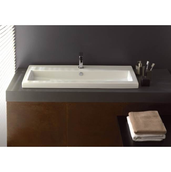 Nameeks Rectangular White Ceramic Drop In or Wall Mounted Bathroom Sink
