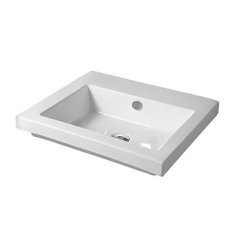 Nameeks Rectangular White Ceramic Self Rimming or Wall Mounted Sink