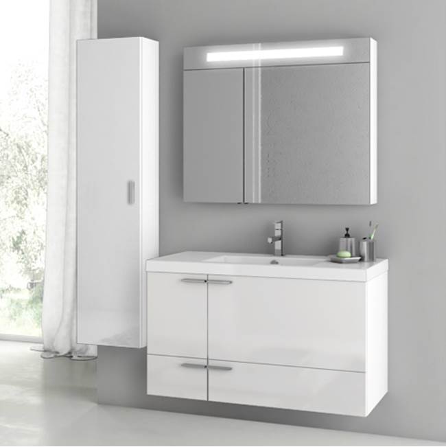 Nameeks 39 Inch Glossy White Bathroom Vanity Set