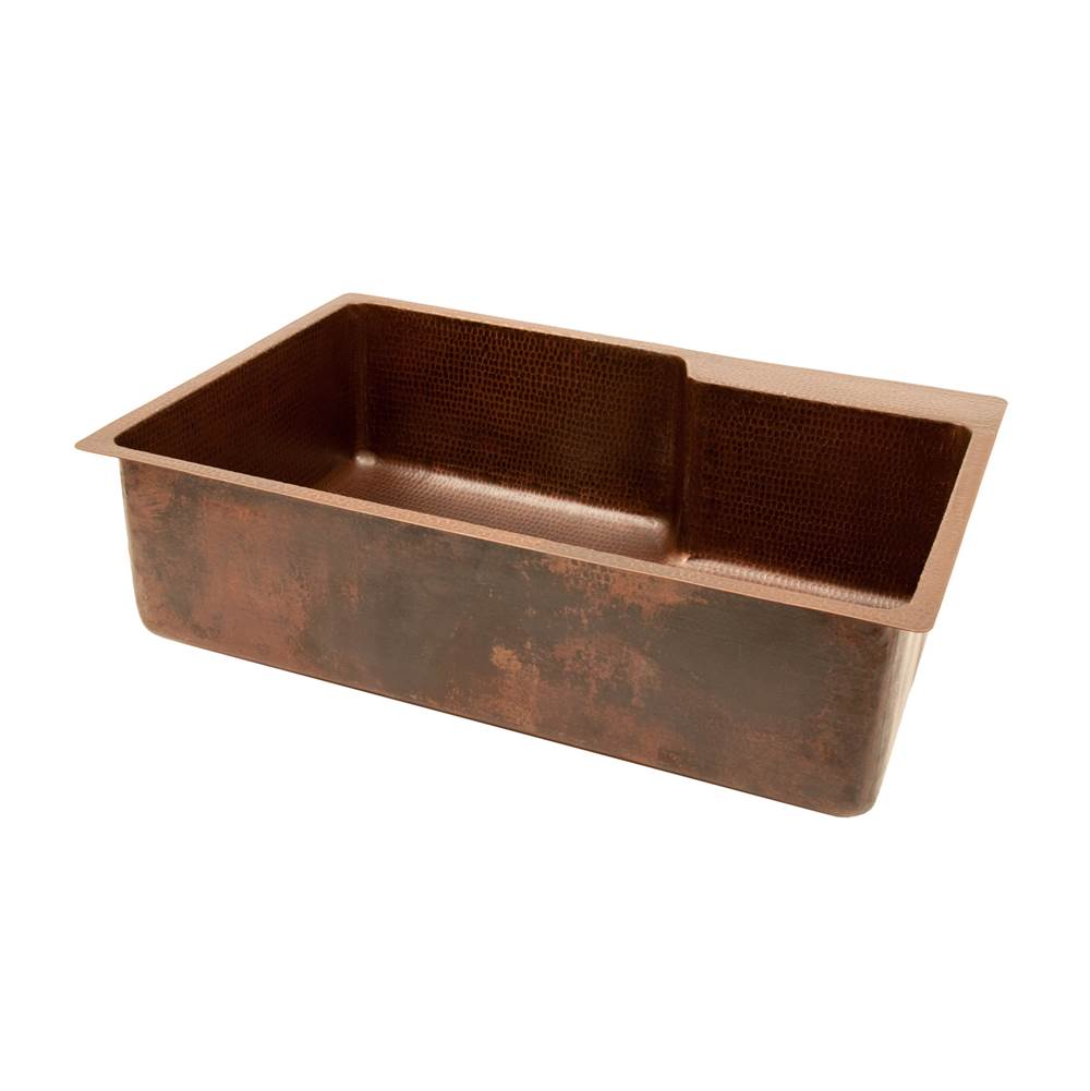 Premier Copper Products 33'' Hammered Copper Kitchen Single Basin Sink w/ Space For Faucet