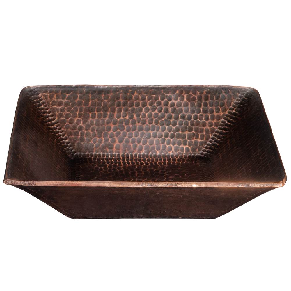 Premier Copper Products 14'' Square Hand Forged Old World Copper Vessel Sink